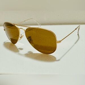 Authentic Ray Ban Aviator RB3025 Unisex Matte Gold/Brown Glass Lenses Size 58
